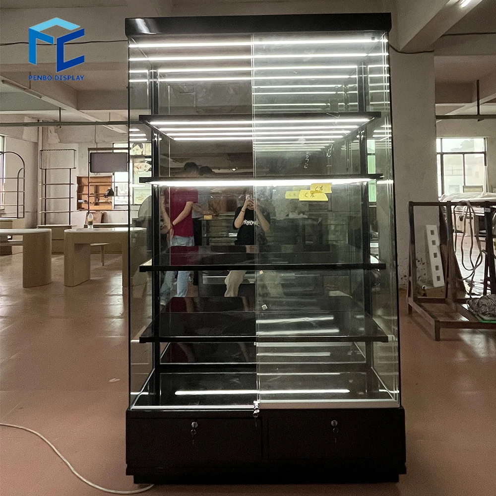 Retail Tempered Glass Display Cabinet Wall Unit Display Showcase With LED Light Smoke Shop Display Showcase