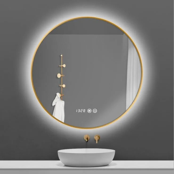 Hot Sale Hotel Premium Texture Mirror Big Round Led Smart Light Wall Mounted Bathroom Mirror