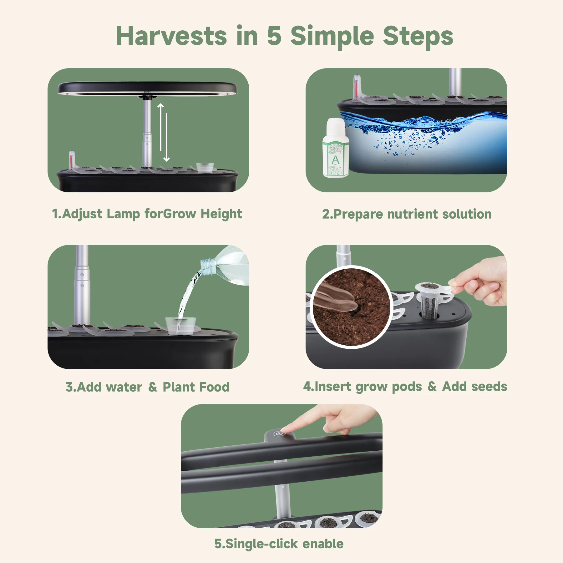 J&C Most popular sleek tailored shape Smart Gardening set Timer LED Grow Light Hydroponic Growing Systems Indoor Growbox