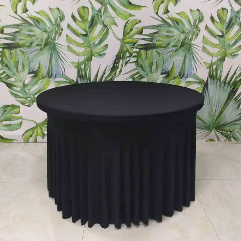 Wholesale Custom Round Table Cover Wrinkle Resistant Spandex Table Cloth With Skirt For Parties