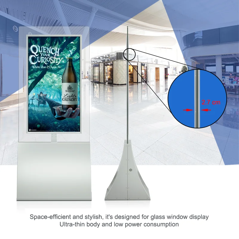 Sunlight Readable Indoor Two Sides Screen Ultra Slim Lcd Window Facing Digital Signage For Shop Window Advertising Display