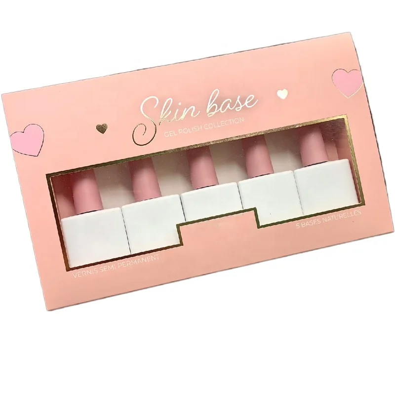5-Bottle Gel Polish Collection in Custom Design Hot Stamping Box Made of Paperboard with Embossing Clear Window Folders Type