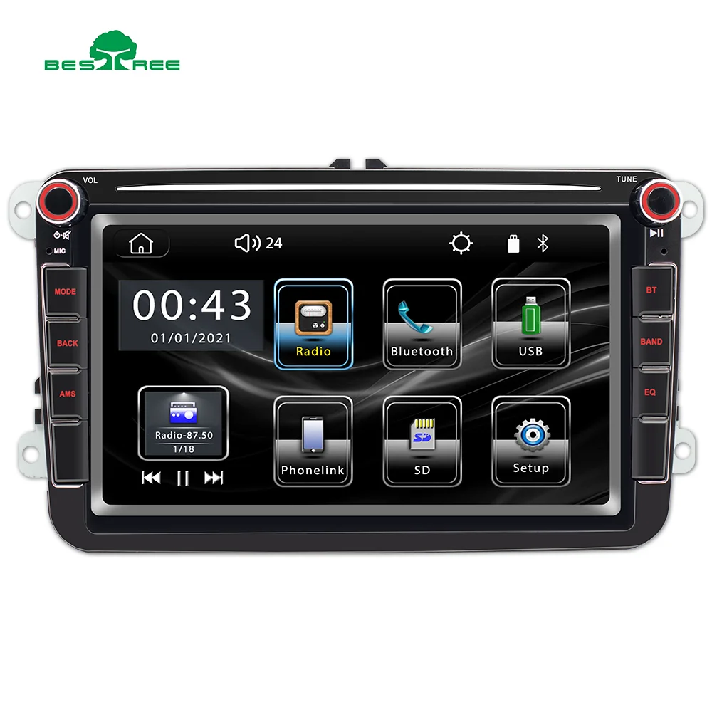 Bestree 2 Din Auto Radio 8 inch IPS capacitive touch Screen Digital carplay mp5 player with BT USB FM Car MP5 Player for VK cars