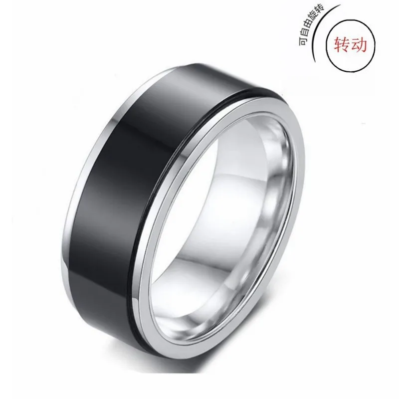 Blank can engrave Titanium Steel Couple Jewelry Gold Silver Fidget Spinning Ring Spinner Rotating Stainless Steel Ring For Men