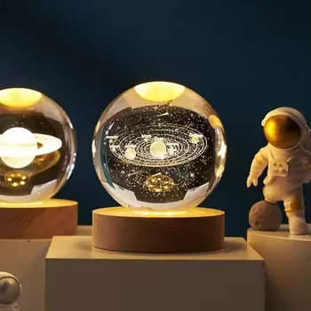 60 мм Стеклянная солнечная система планета Сфера 3D лазерная гравировка галактика хрустальный шар ночник