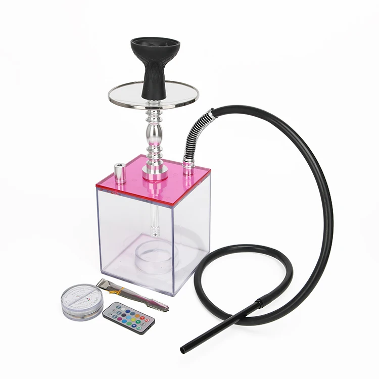 transparent clear high quality square flash light hookah shisha