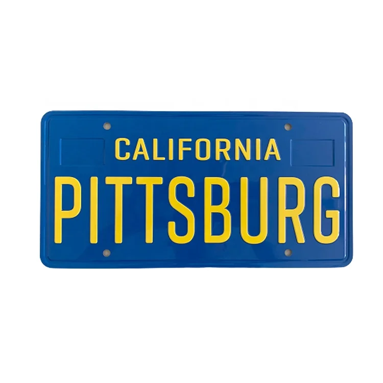 Wholesale Popular Design Custom Embossed Metal Aluminum Souvenir Gift For California Pittsburg As Car License Plate