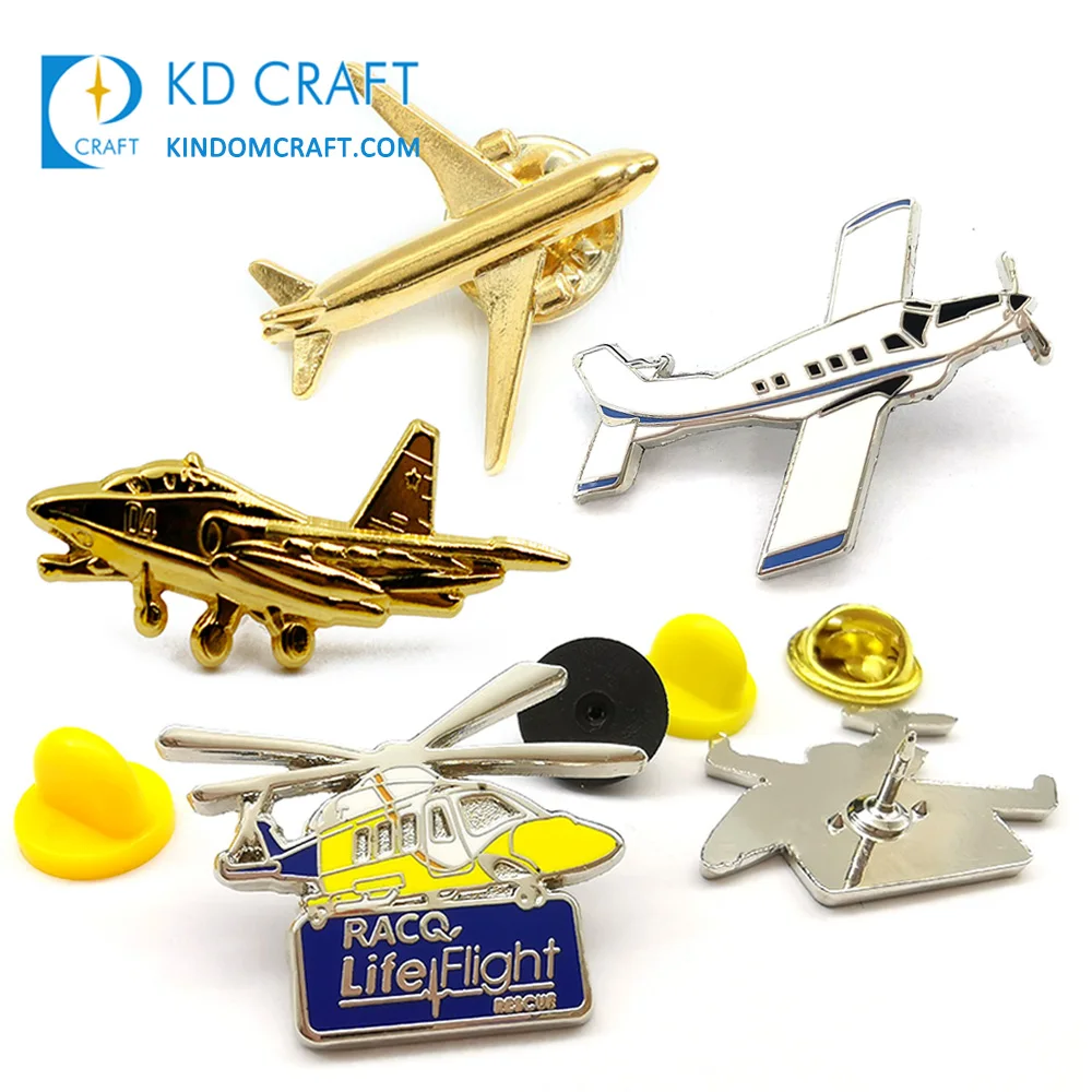 China manufacturers bulk cheap custom metal 3d aircraft badge silver gold plated aviator aviation airplane airbus lapel pin