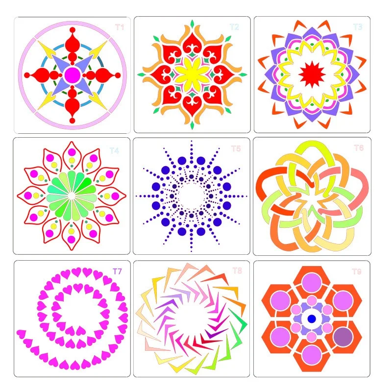24 Pieces 13 CM Square Shape Designer Mandala Drawing Stencils For Painting On