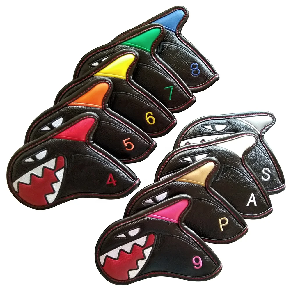 Shark shape PU leather Headcover Golf Club Iron Head Covers Suitable for Right and Left Handed Golfer