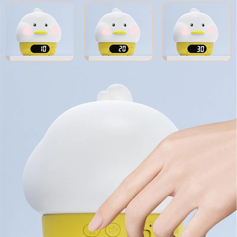 Lonvel Bedroom Decor Time Clock Baby Night Light USB Rechargeable Cute Lamp Silicone Dimmable Duck Night Light Tap Control Lamp