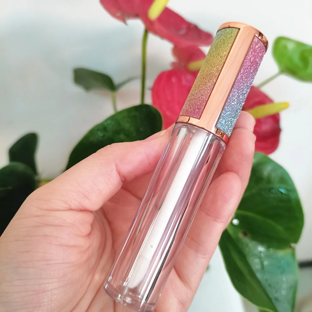 2021 низкий минимальный объем заказа, оптовая продажа, пустая круглая блестящая тушь для ресниц, упаковка в радужную бутылку для ресниц, тюбик для блеска для губ с кисточкой