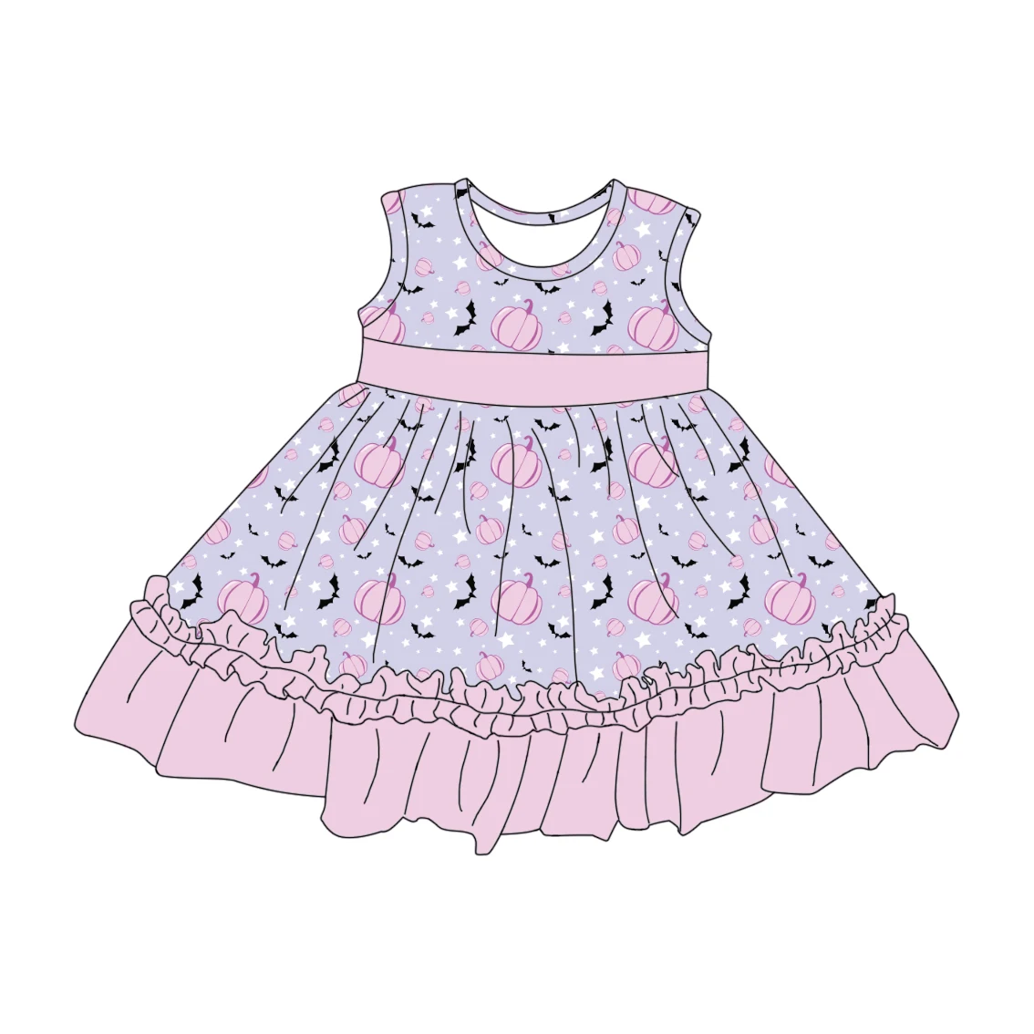 2023 Summer Kids Dress Girl Sleeveless Dress Round Neck Princess Dress Print Cartoon 3D Straight Knitting Children Girls Support