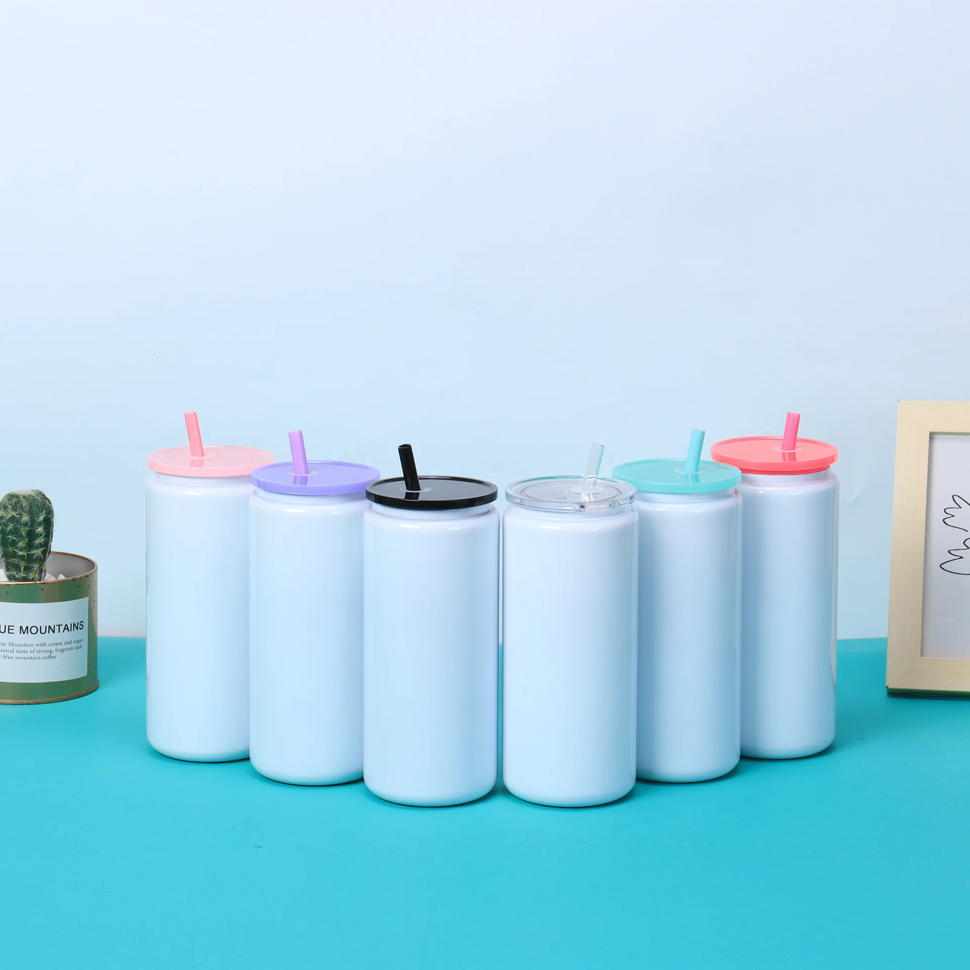 New 16oz Sublimation Blank White Stainless Steel Can Drinking Water Beer Can Tumbler With Plastic Lids