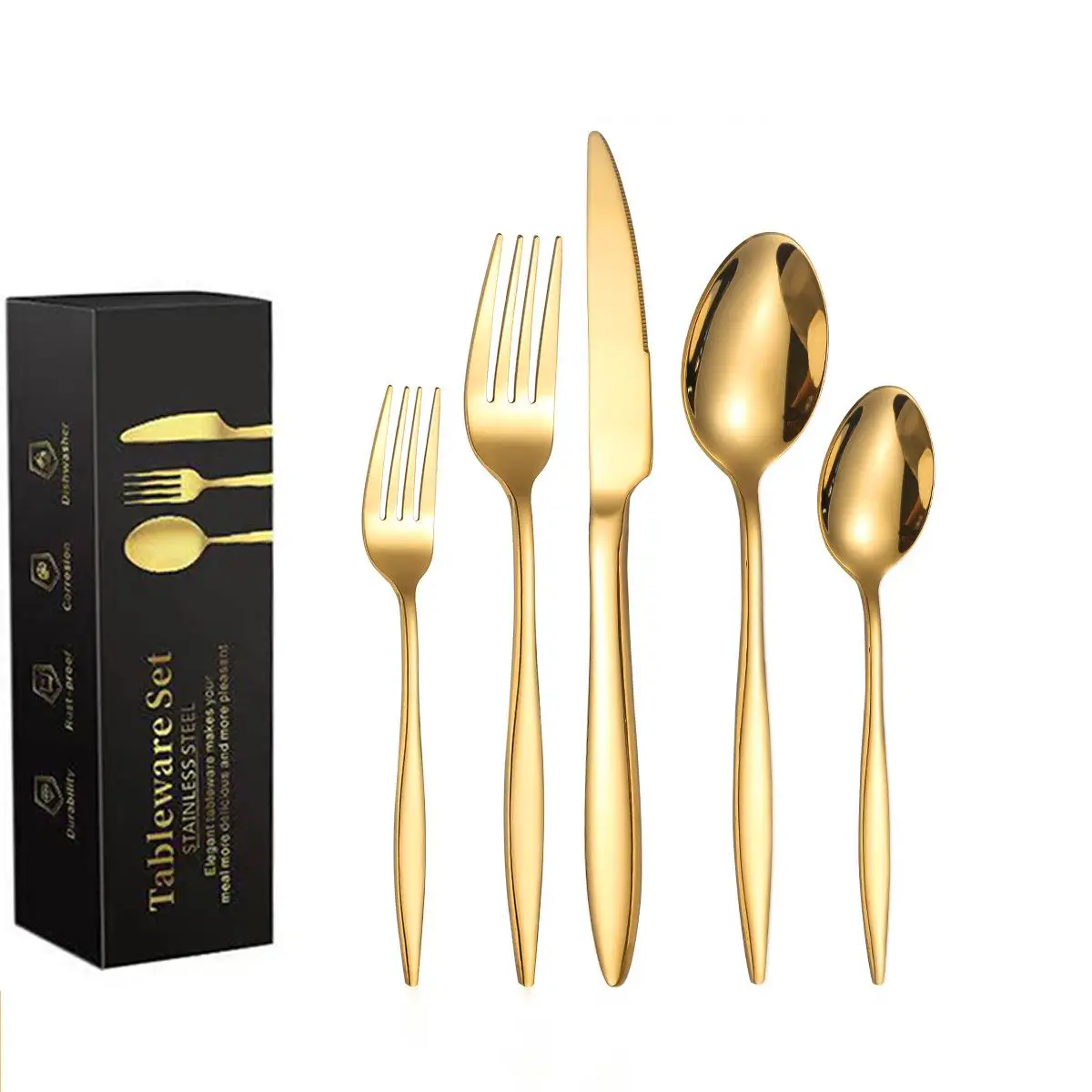 Wholesale cutlery Restaurant Deluxe spoons 20 custom Portuguese stainless steel gold cutlery sets for weddings