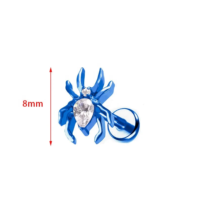 ASTM F136 G23 титановый пирсинг циркон серьги-гвоздики для носа хряща ювелирные изделия с ЧПУ гравировкой жемчуг-паук