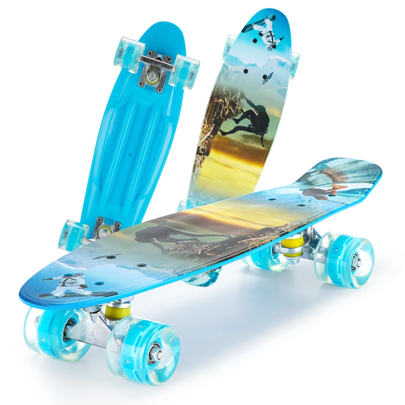 22 Inch Complete Plastic With Handle Colorful Led Light Pu Wheels Custom Sale Skate Board