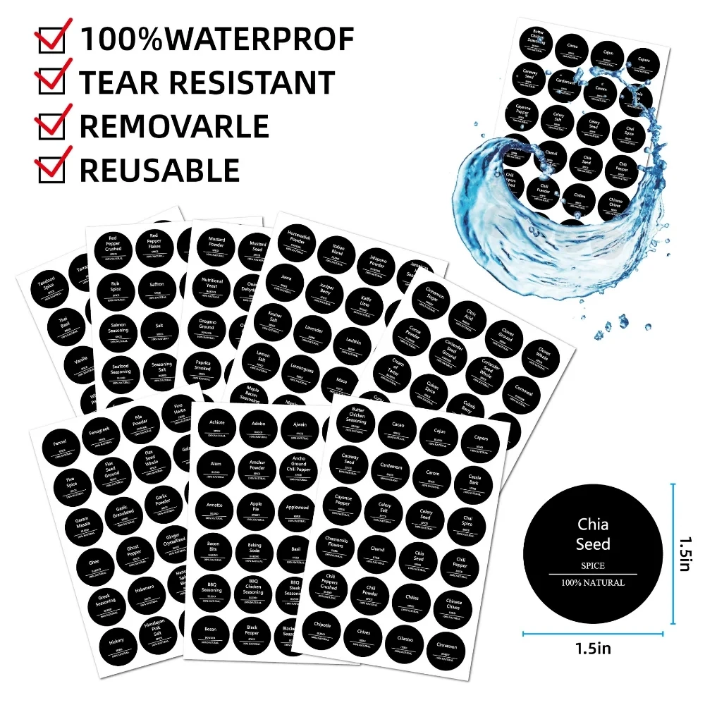 Custom PVC Reusable Spice Can Labels And Food Storage Erasable Chalkboard Stickers Blackboard Pasting Spice Labels