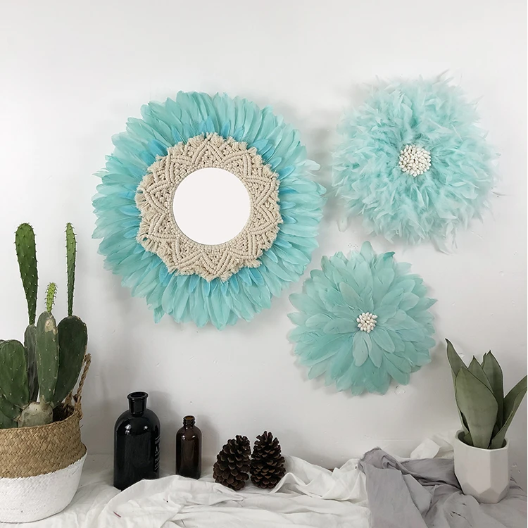 Wholesale Modern Nordic Interior Mirror Boho African Wall Art Feather Juju Hat Wall Decor for Christmas Home Decor Living Room