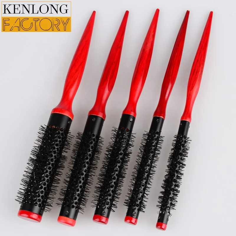 Small wood men hair brushes Professional aluminum Barrel Hair Styling Blow Drying Curling Brush wooden brush