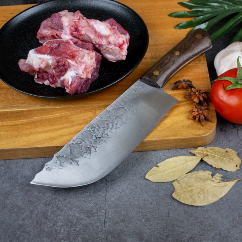 OEM accepted 7 inch meat knives Handmade butcher Full Tang Forged Carbon Steel Wenge handle Kitchen Cleaver knife
