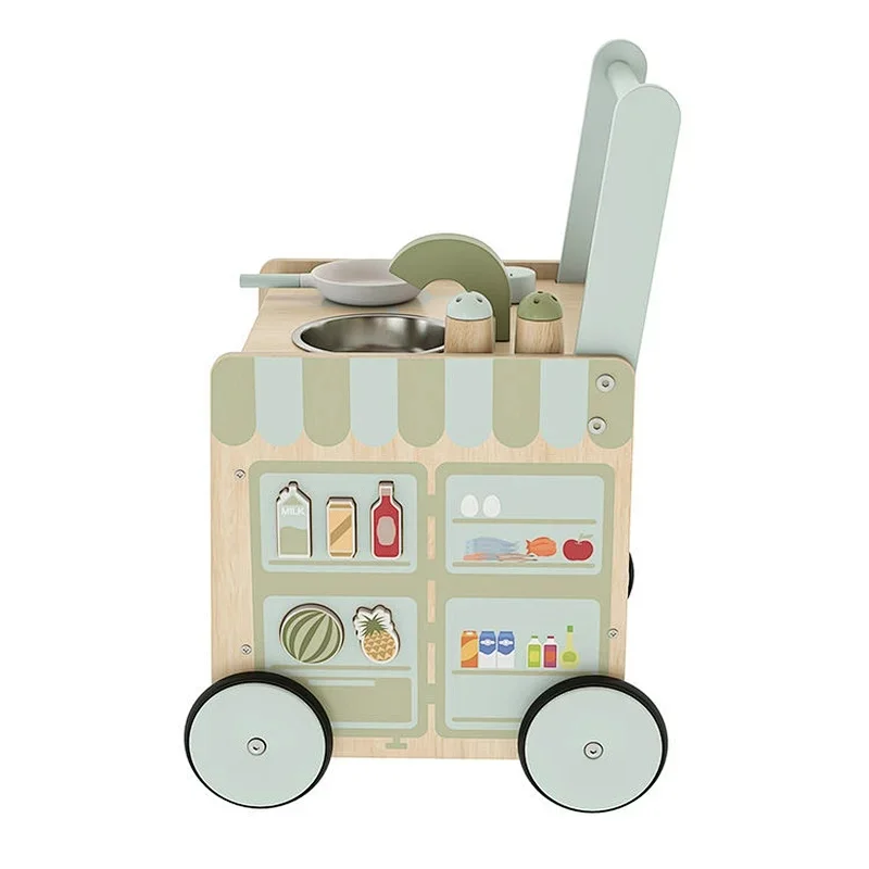 2024 New Design 6-in-1 Wooden Baby Stroller with Play Kitchen for Kids Baby Walker with Play Kitchen for Children