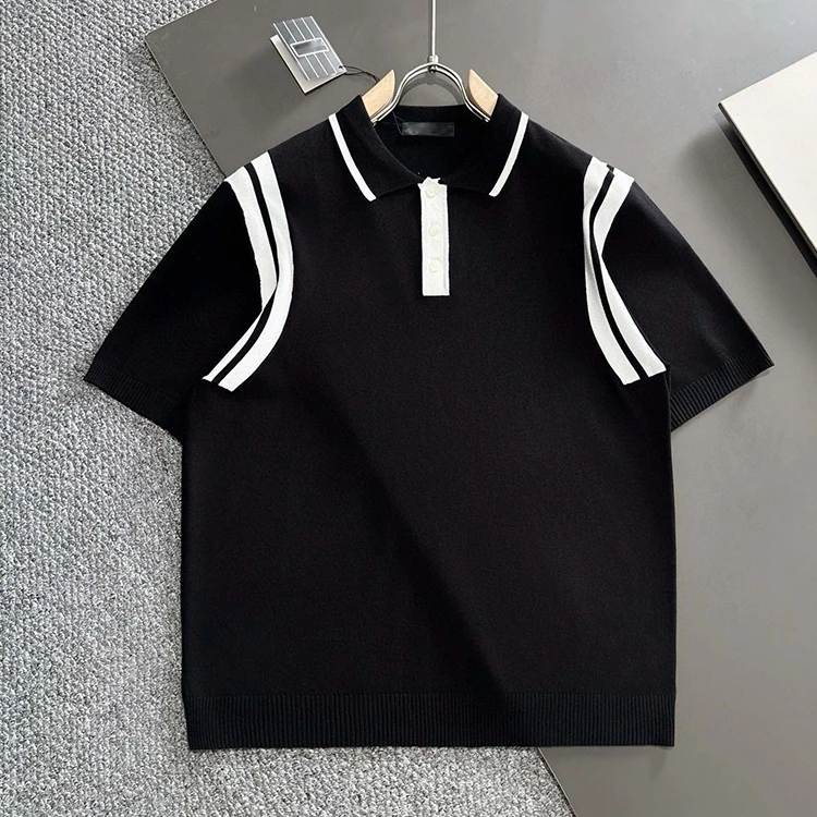 New Design Round Neck T-shirt Mercerized cotton knit jacquard short sleeve T-shirt