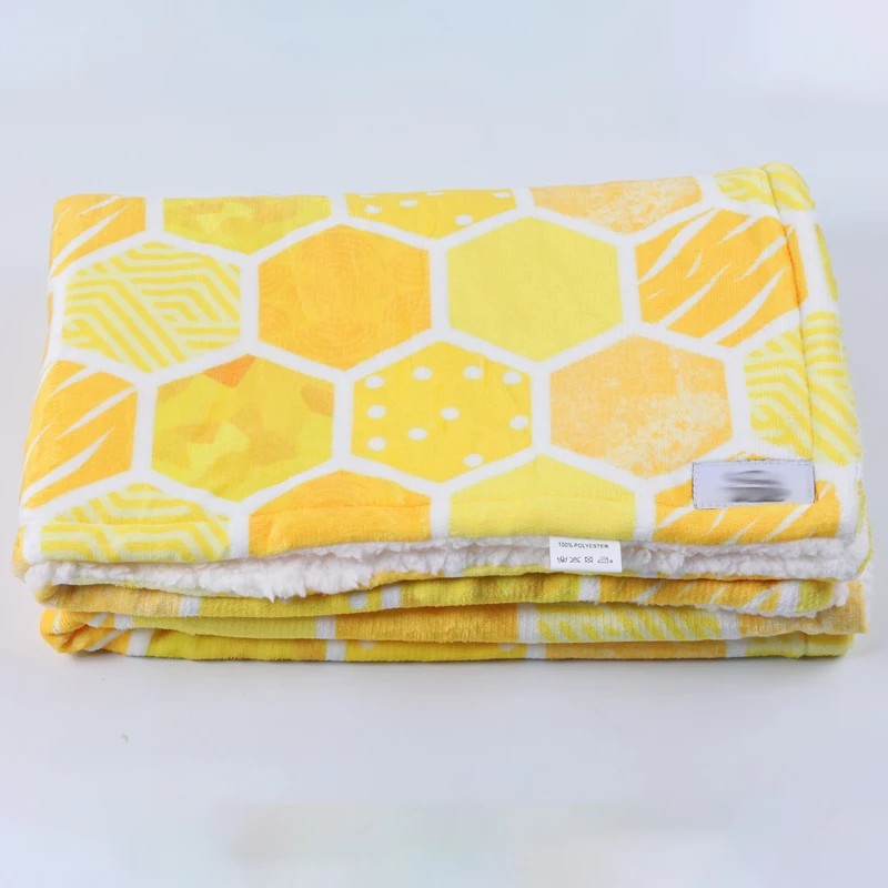 Luxury winter warm sublimation printed flannel fleece sherpa travel double bed mat blanket with OEM logo