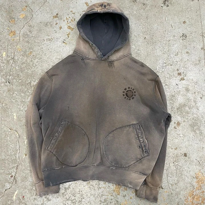 DiZNEW hoodies Custom oversized retro wash old 450 gsm hoodie with your logo