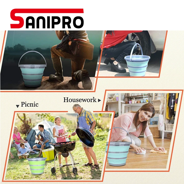 
Sanipro 10L Portable Multifunctional Fishing Beach Water Pail Car Wash Bucket Camping Plastic Bucket Homewares Folding Bucket 