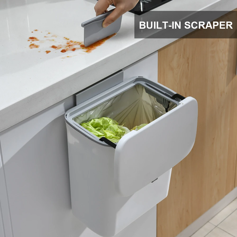 Wall Mounted Trash Can Bin With Lid Waste Bin Kitchen Cabinet Door Hanging Trash Bin Garbage Car Recycle Dustbin Rubbish
