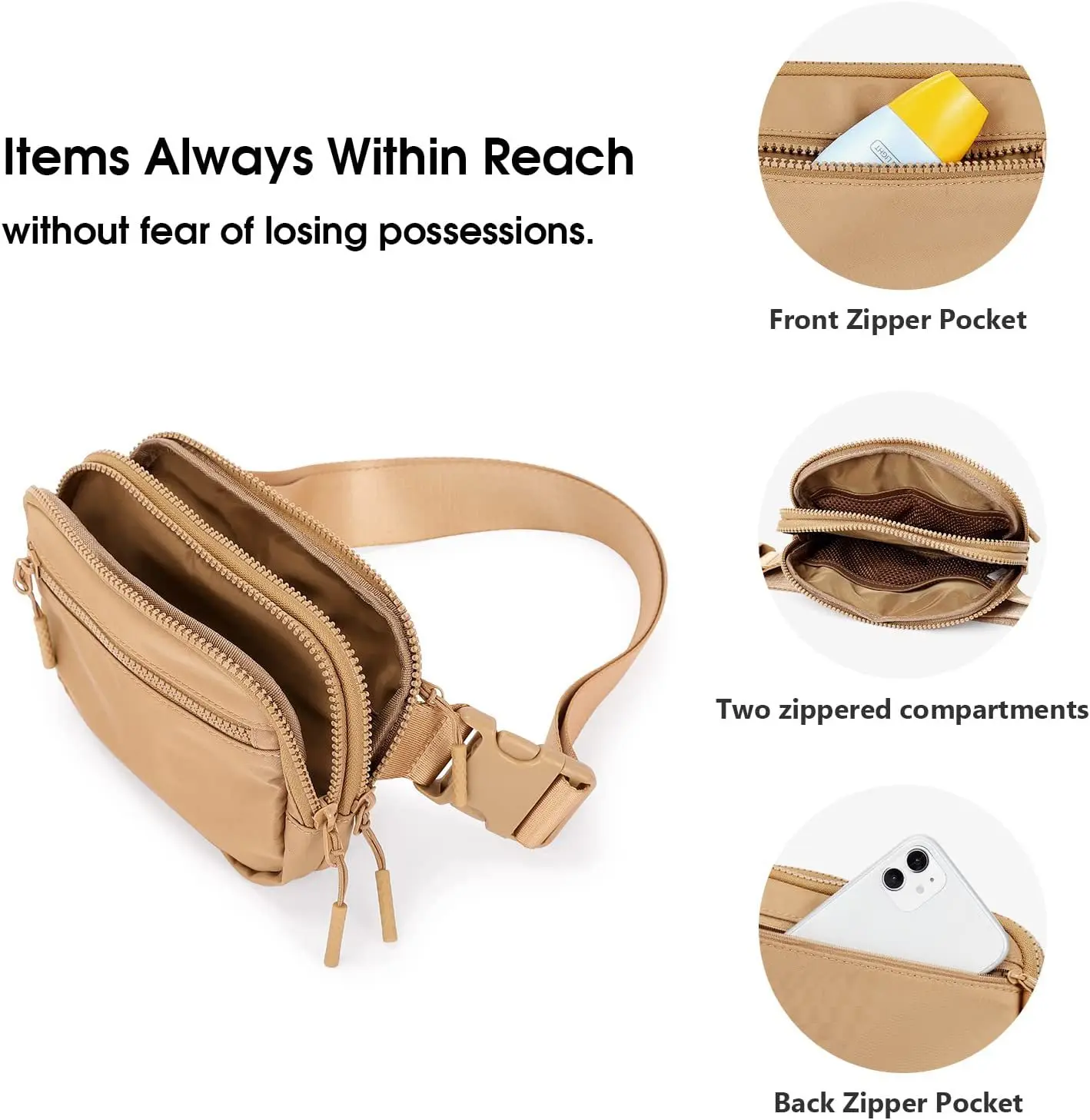 Hot sale fanny pack wear-resistant nylon leisure fitness waist bag with custom logo for daily use