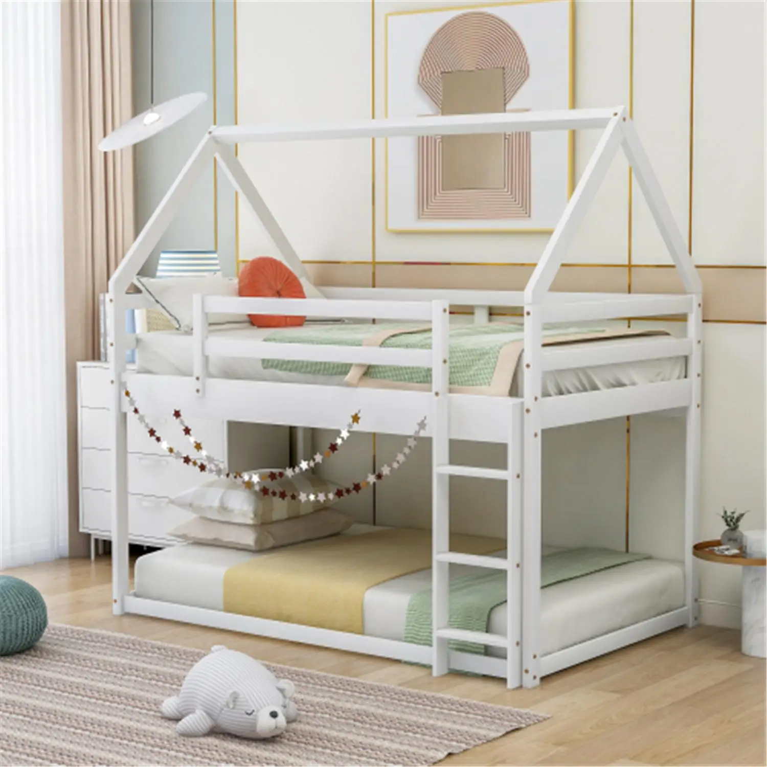 Bedroom Furniture Children Kids Girls House Shaped Bunk Bed Solid Wood Bed Bunk