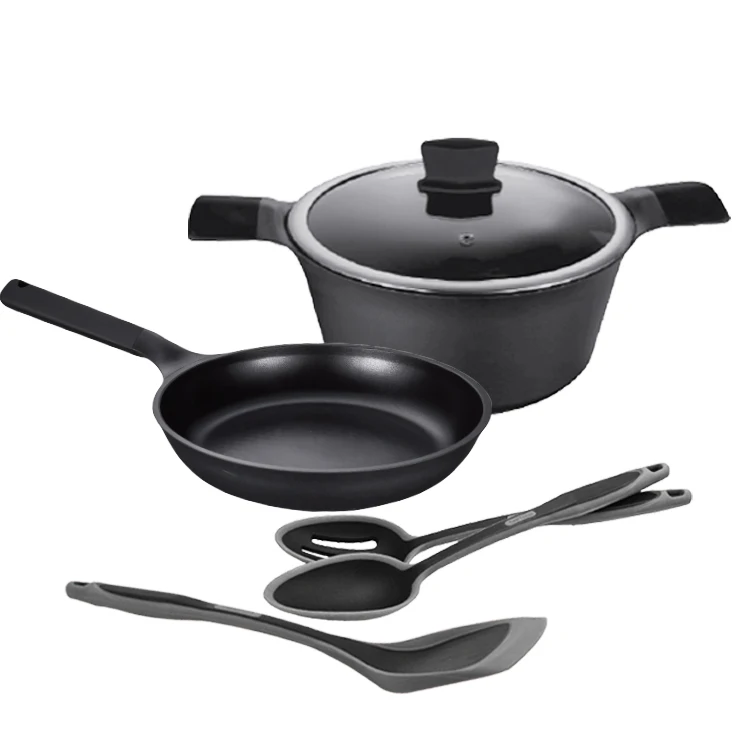 Wholesale 6pcs Forged Aluminum Cookware Set Granite Marble Stone Of Non Stick Frying Pan Set