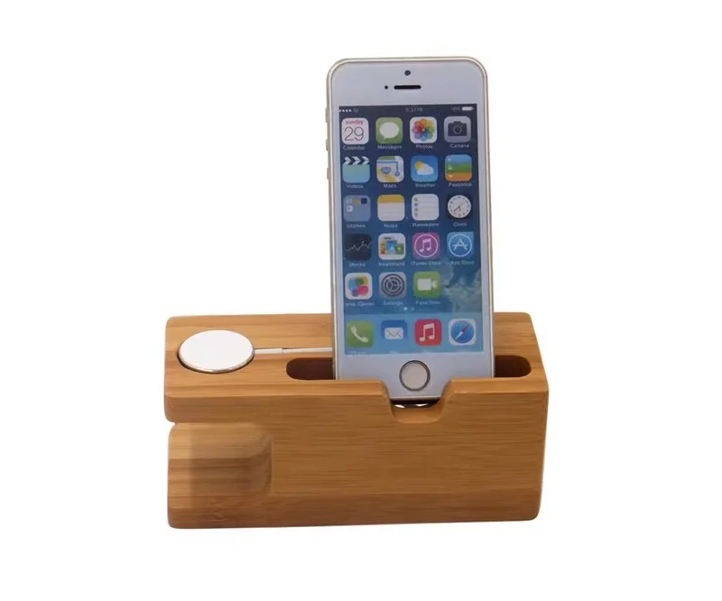 Bamboo Wood  2 In 1 Charging Bracket Dock station Mobile Phone Holder for Iphone Apple Watch Stand