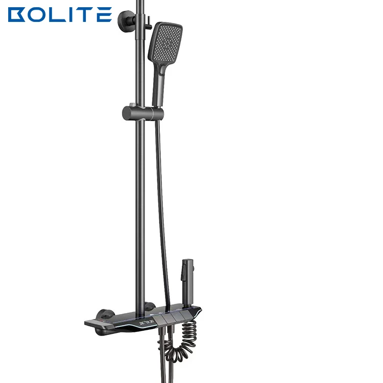 Cold And Hot Led Digital Display Screen No Battery Hydraulic Power 4 Way Rainfall Piano Key Shower Set