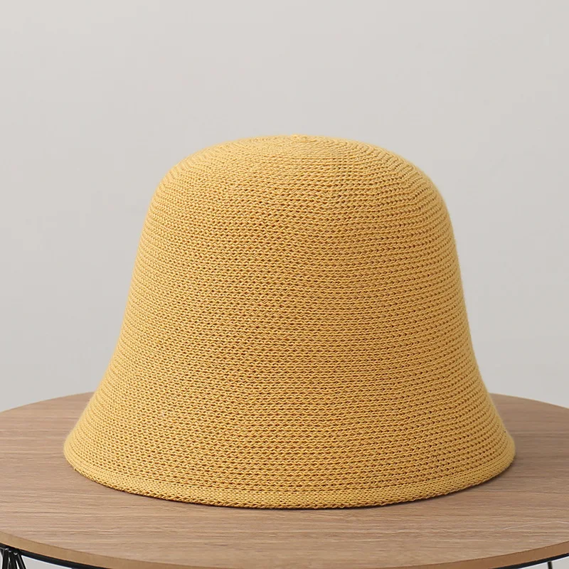 RTS Fashion Custom Logo Solid Color Women Summer hats Breathable Fisherman Hat Handmade Crochet Knit Bucket Hat