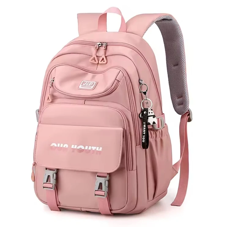 Custom Logo Pink Oxford Waterproof Laptop Backpack Smart School Bags for Girl Teenagers Travel Book Bag