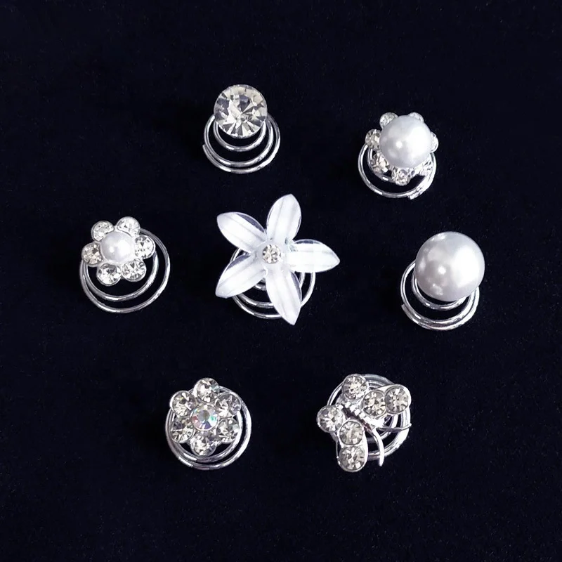 Flower butterfly wedding party bridal hair pick pearl crystal rhinestone hairpins swirl coil hair clip spiraled hair pin