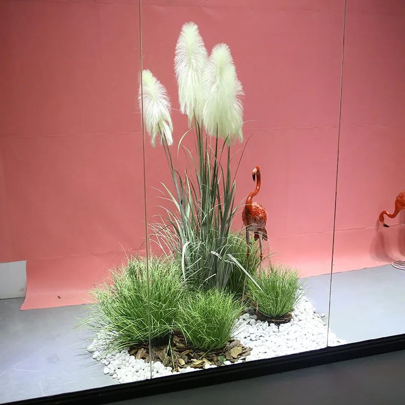 White stone pine bark 1.9m5 head reed white flamingo onion grass lawn light green artificial window landscape