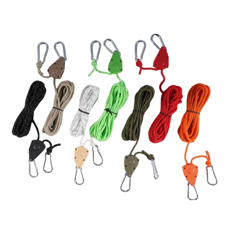 one-way self-locking pulley lifting rope double hook luggage rack binding rope tensioner tent ratchet reflective guyline camping
