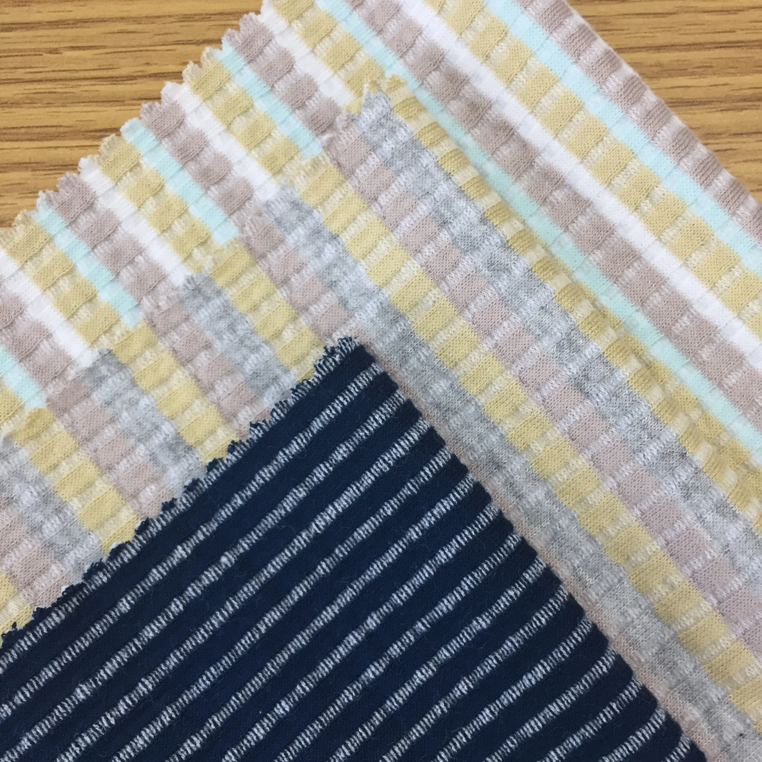 Knit Weft Rib Cloth 100% organic cotton Yarn Dyed Jacquard Stripe 2x2 Rib Fabric for Garment Sweater
