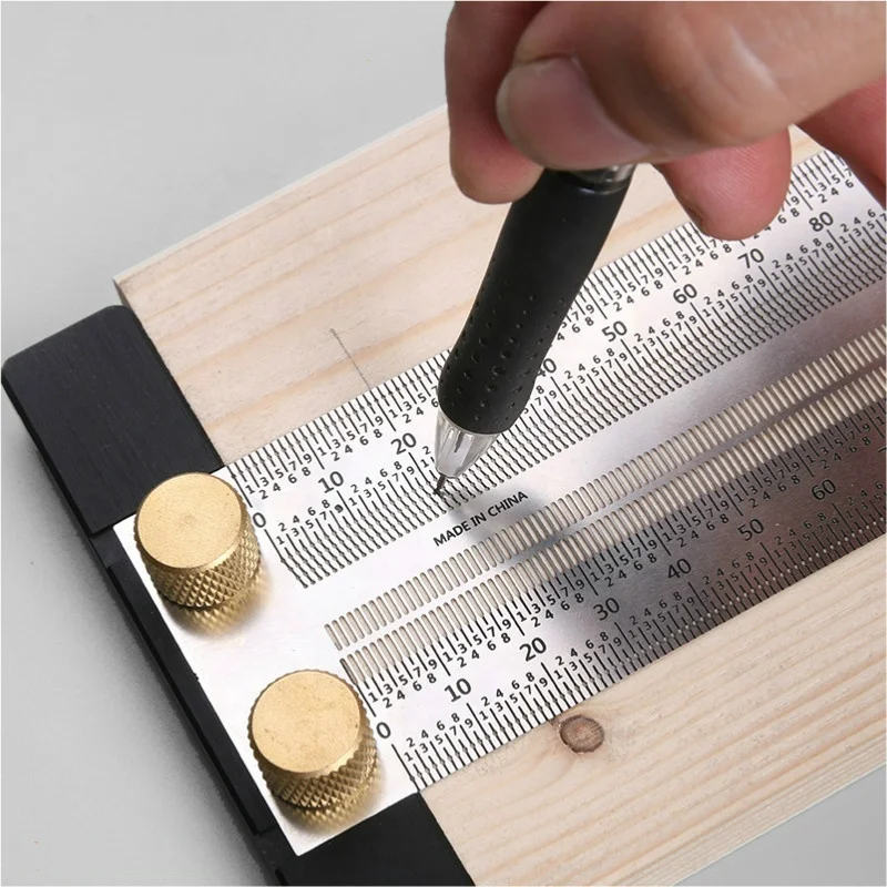 High-precision Scale Ruler T-type Hole Ruler Stainless Woodworking Scribing Mark Line Gauge Carpenter Measuring Tool