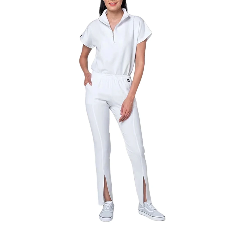 New design rayon viscose premium scrub suit zipper female nurse thick green blue white lavender scrub suits for women with logo