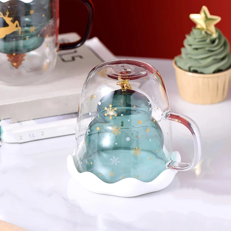 250ml christmas tree cup heat-resistant double glass star wishing cup drinking glass cup