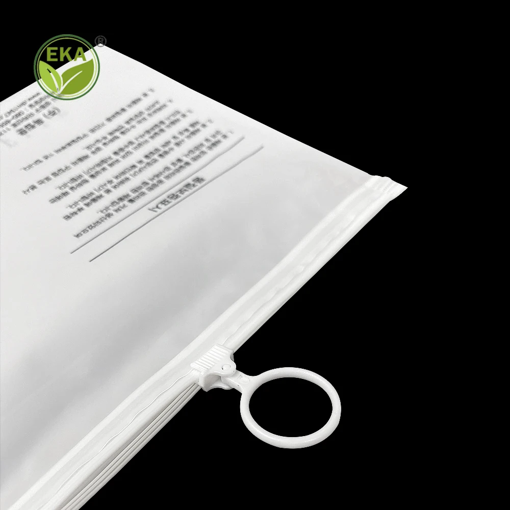 EKA Custom Logo Printing Slide Matte/ Frosted Biodegradable Zipper Plastic Bag Clear Clothing Tshirt Poly Zip Bag With Own Logo
