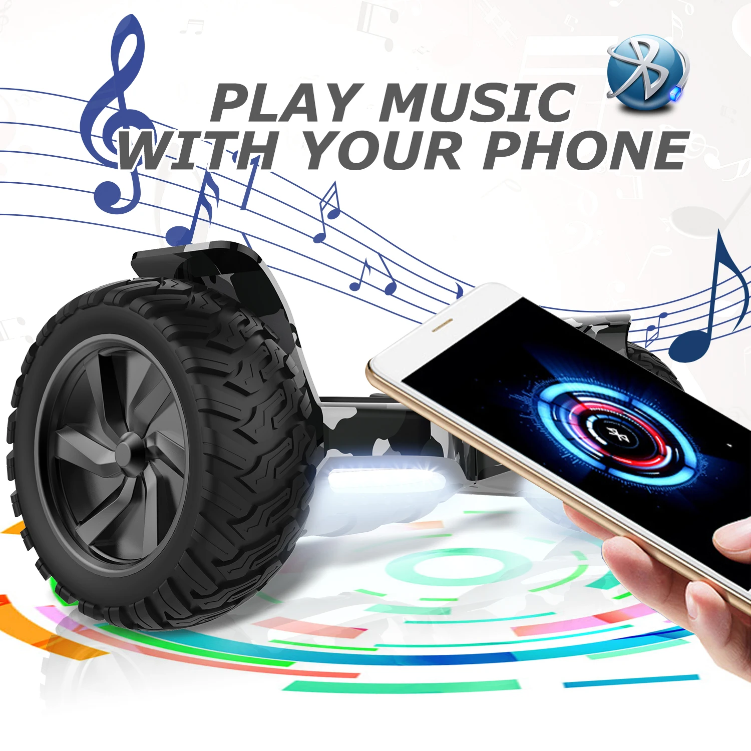 Customized 8.5 inch all terrain off road LED Lights self balancing electric scooter low price with smart APP Unique hoverboard