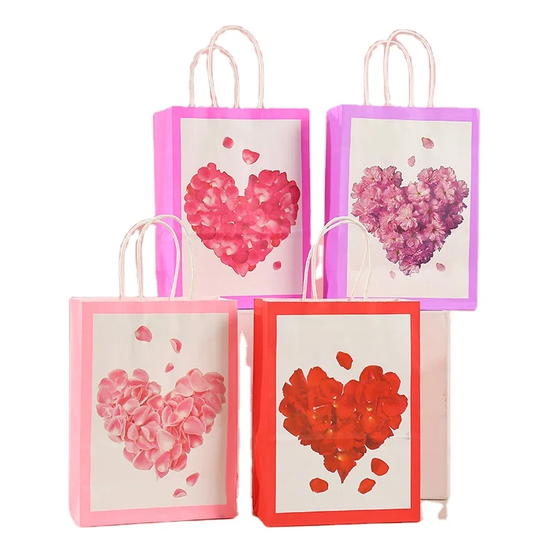 Подарочный пакет из крафт-бумаги с белой надписью «Love And розово-красное сердце» роскошные бумажные сумки для покупок ручкой на День святого Валентина