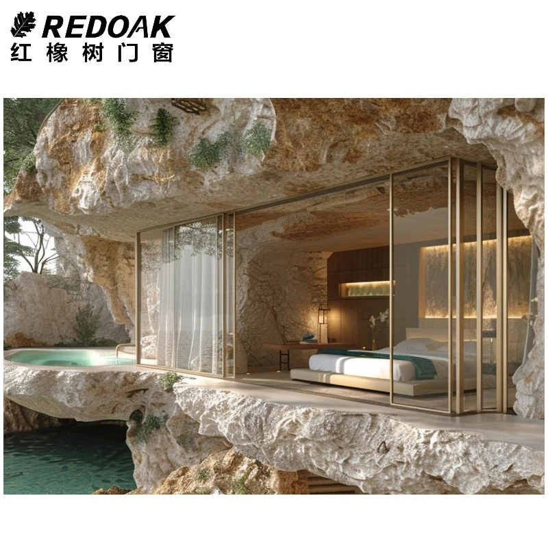 REDOAK House Exterior Thermal Break Aluminium Profiles Glass Sliding Door Heavy Duty Patio Sliding Doors