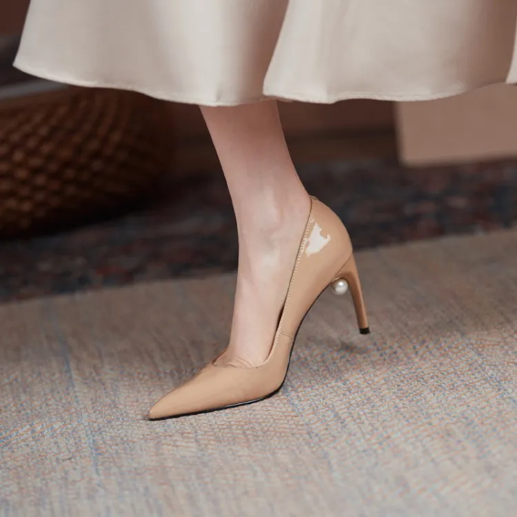 Fancy Women Stiletto Shoes Black White Casual Wedding Pearl High Heels Pumps